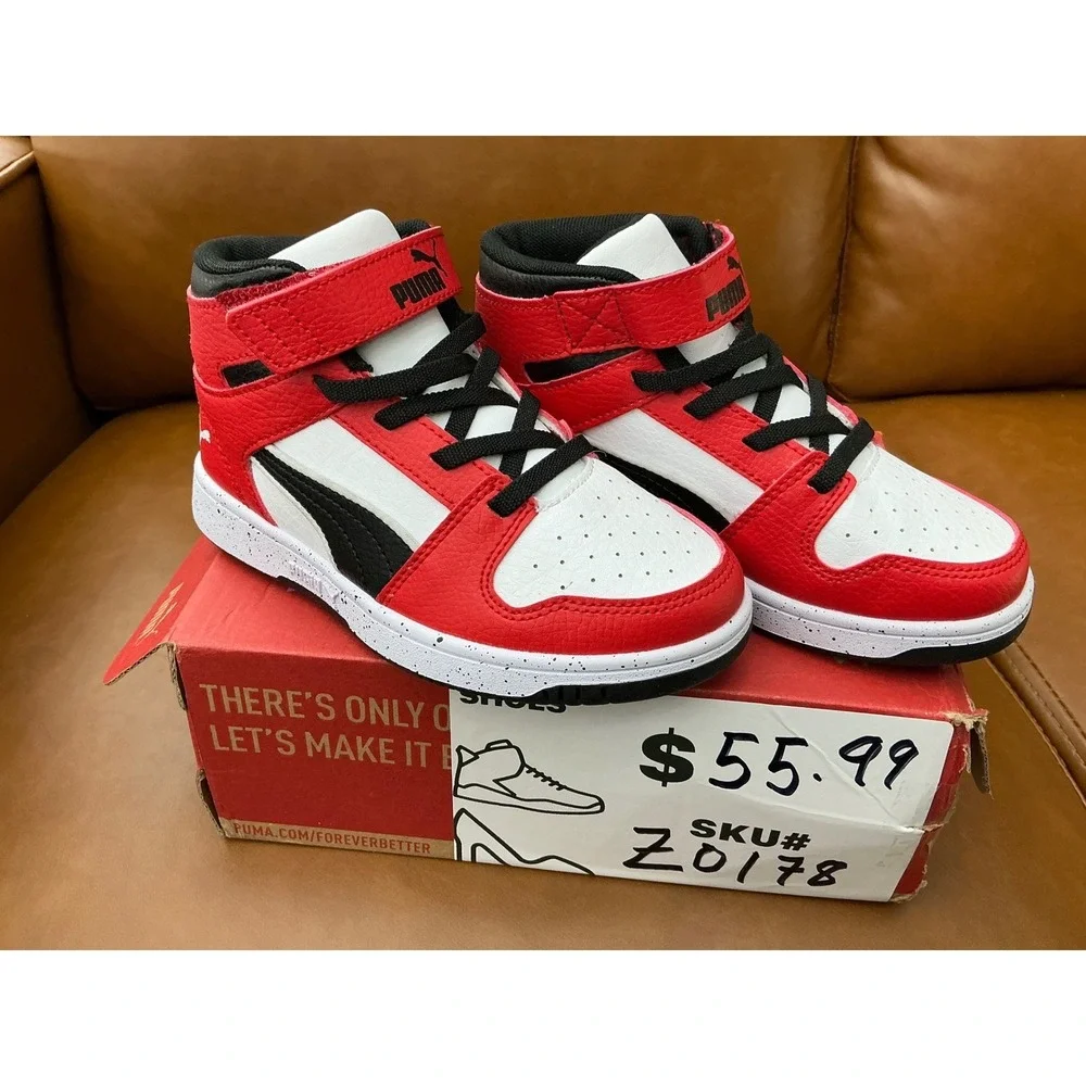 Puma Rebound Layup RCL Elvtd‎ V PS Kids 12C Red White Black Excellent High Top